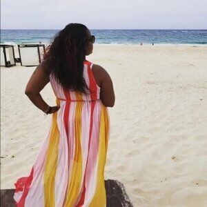 New York & Company Pink, Yellow, Red Flow-away Maxi Dress